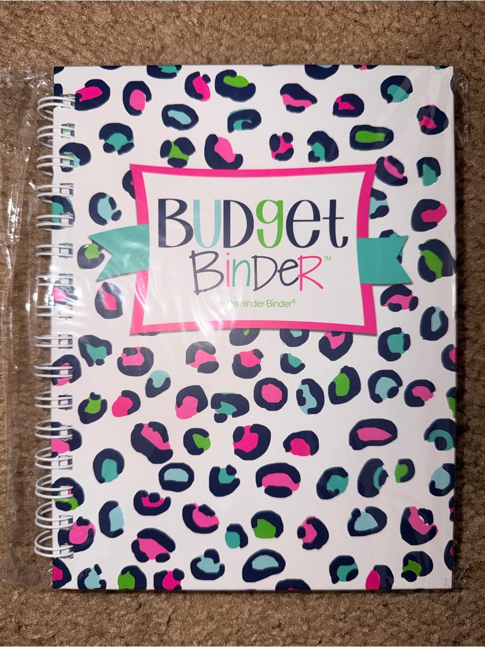 Budget Binder Spiral Notebook - White with Neon Leopard Print